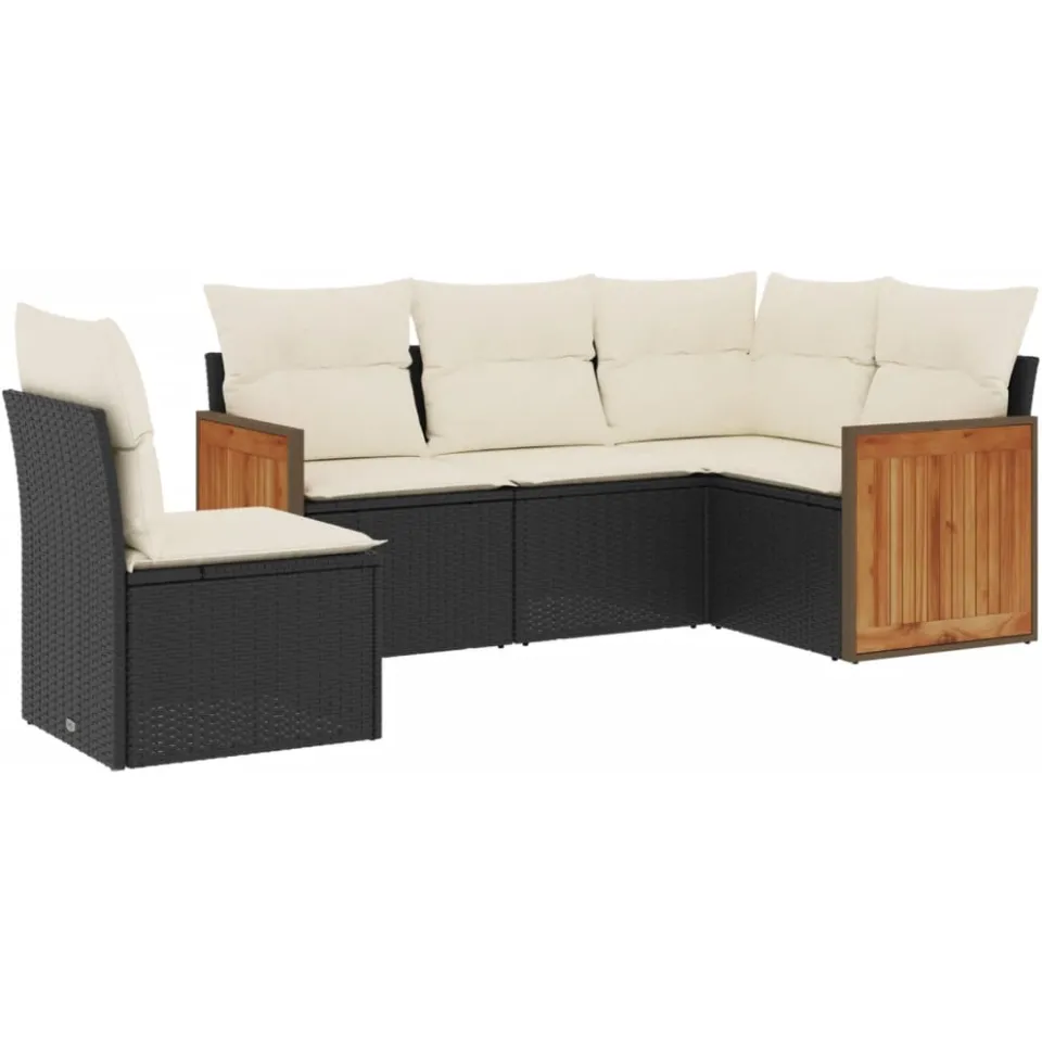 vidaXL 5-delige Loungeset met kussens poly rattan zwart