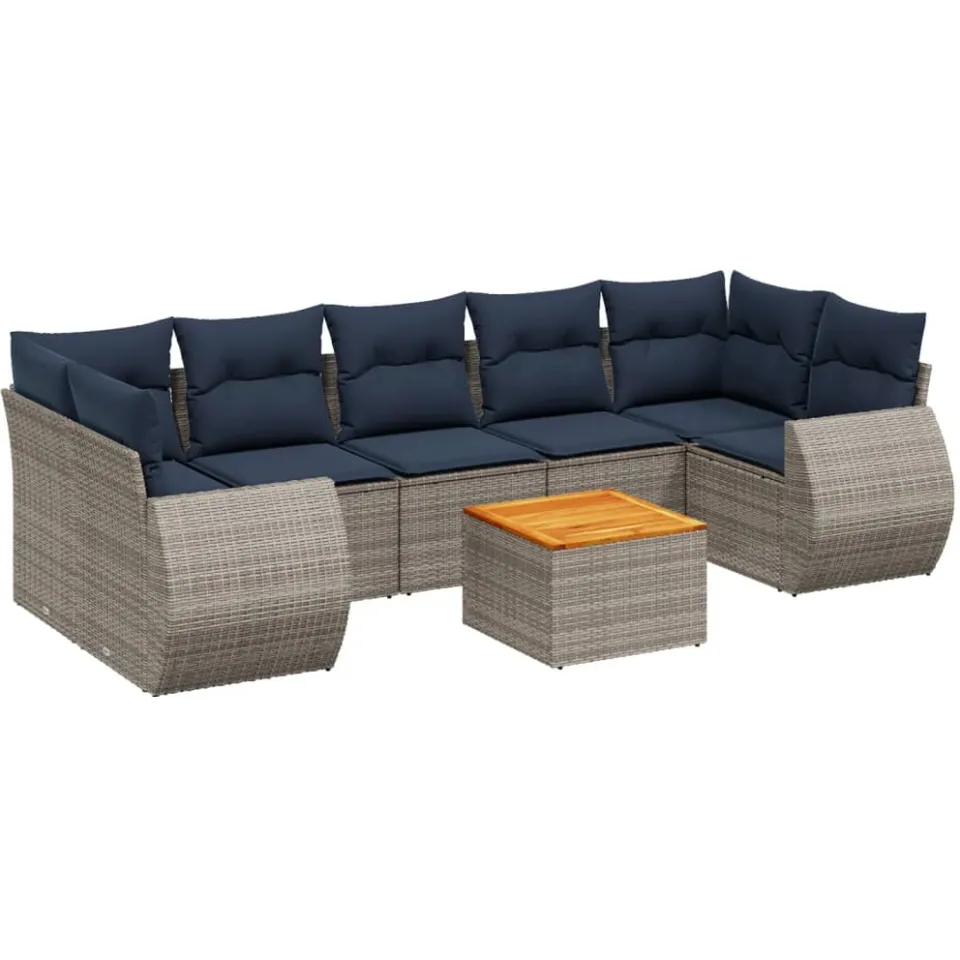 vidaXL 8-delige tuinbankset met kussens, grijs polyrotan, foto 3