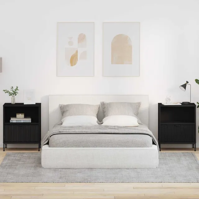 vidaXL Nachtkastje 2 st Zwart 49 x 36 x 61 cm Bewerkt hout, foto 2