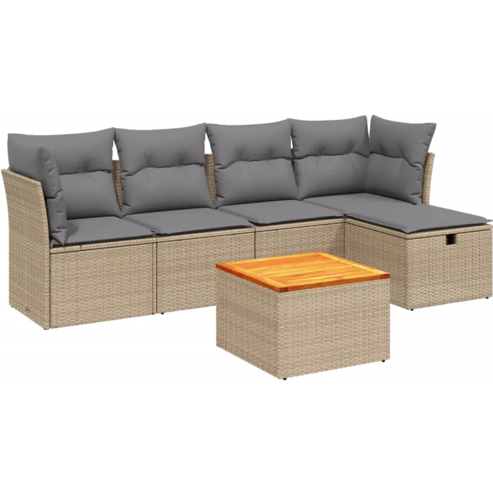 vidaXL 6-delige Loungeset met kussens poly rattan gemengd beige, foto 3