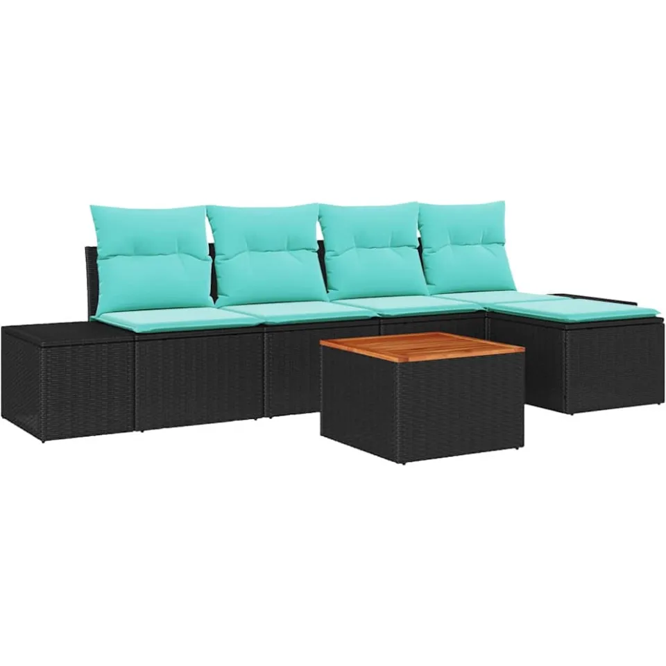 vidaXL Tuinbankenset 6 st Zwart en Turquoise poly rattan