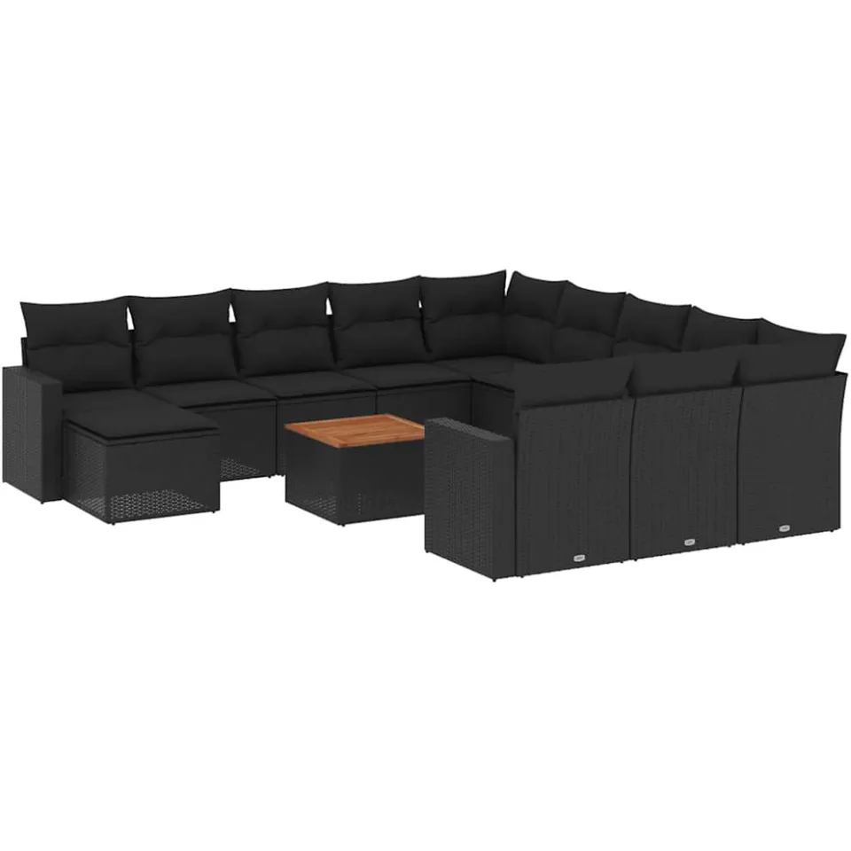 vidaXL 13-delige Loungeset met kussens poly rattan zwart, foto 3