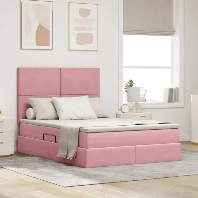 vidaXL Opslag bed met matras met hoofdeinde Roze 140 x 200 cm Fluweel
