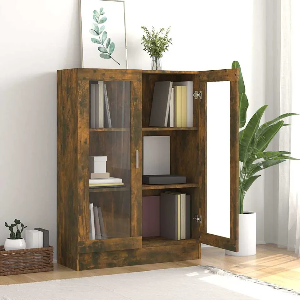 vidaXL Vitrinekast 82,5x30,5x115 cm bewerkt hout gerookt eikenkleurig, foto 4