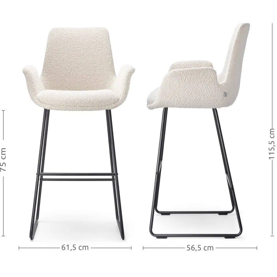 Nolon Nino-Eef barkruk bouclé beige - zwart onderstel - 75 cm, foto 3