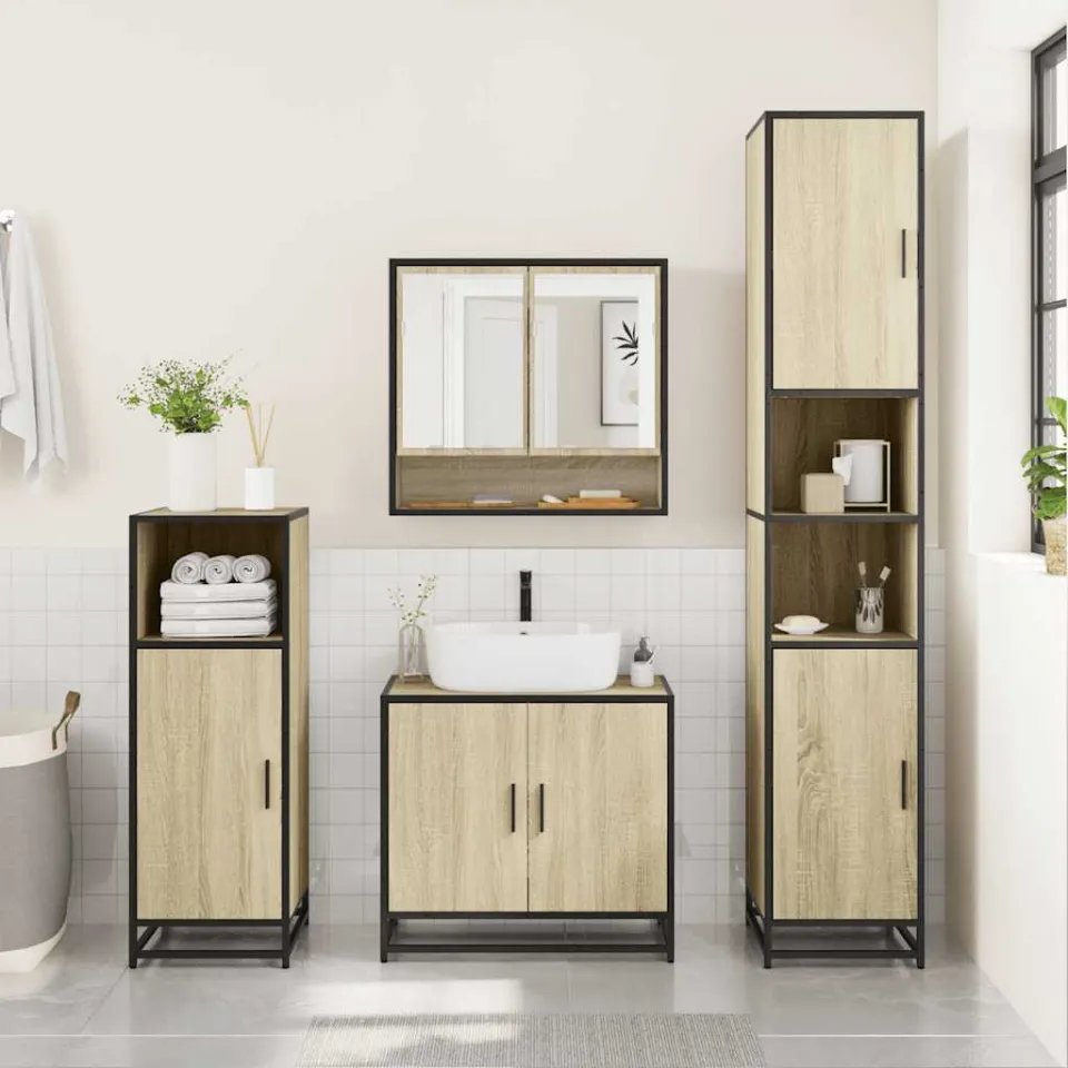 vidaXL 3-delige Badkamermeubelset bewerkt hout sonoma eikenkleurig, foto 2