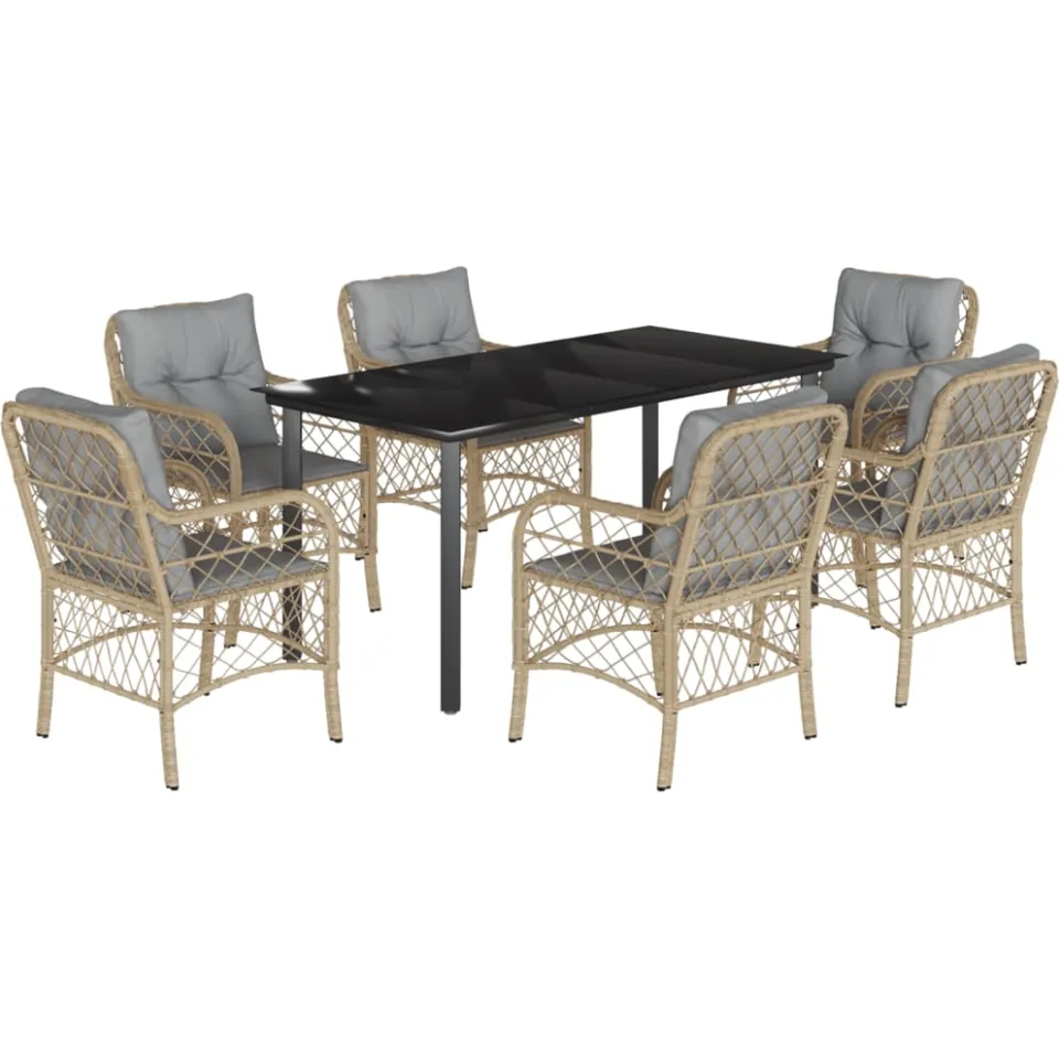 vidaXL 7-delige Tuinset met kussens poly rattan gemengd beige, foto 3