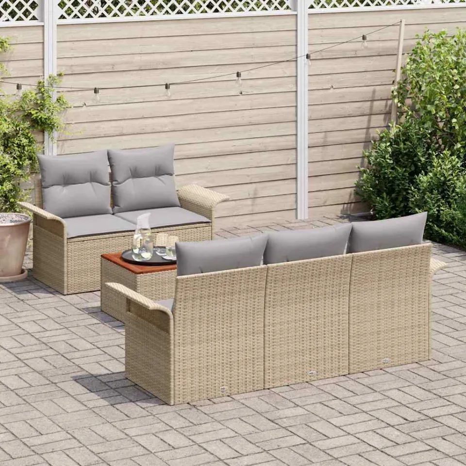 vidaXL Tuinbankenset 6 st Beige poly rattan, foto 3
