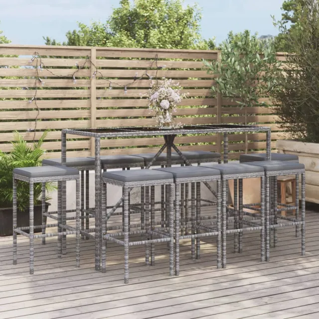 vidaXL 11-delige Tuinbarset met kussens poly rattan grijs, foto 2