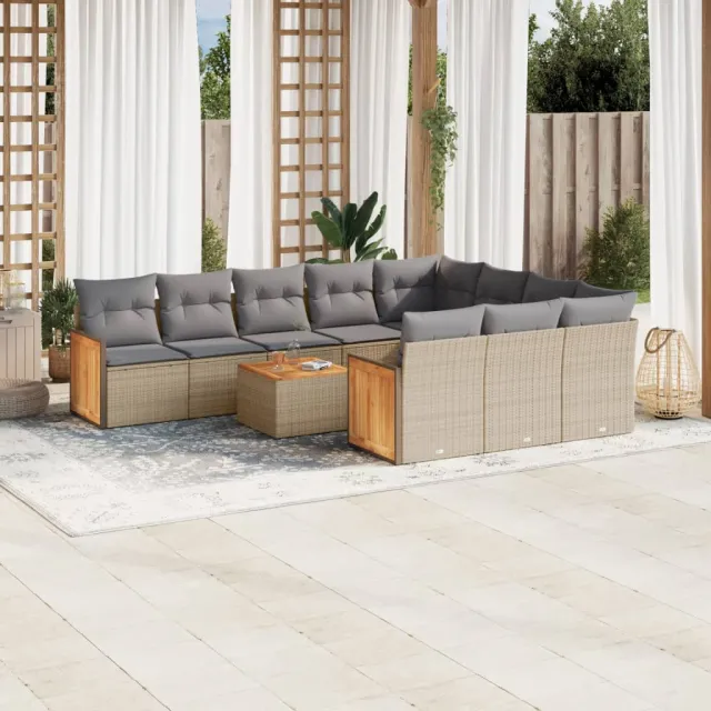vidaXL 11-delige Tuinset met kussens poly rattan beige, foto 2