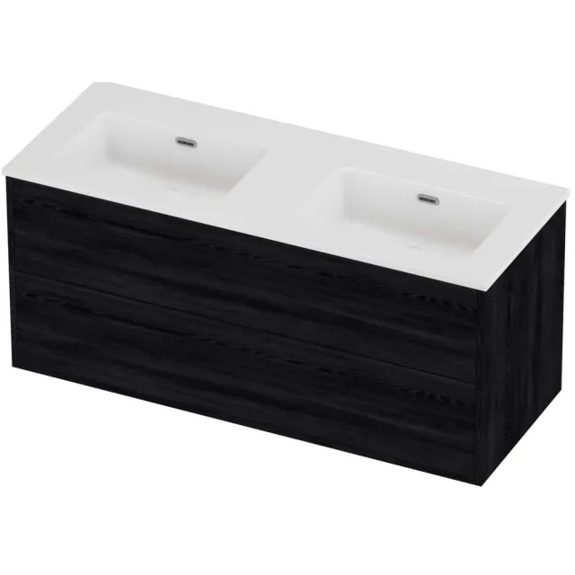 Proline Tribute Badmeubelset Porselein Elegant Voor Grepen 120x46x54 cm Glans Wit Black Oak Eiken