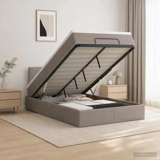 vidaXL Ottoman bed met matras met hoofdeinde Taupe 120 x 190 cm Stof