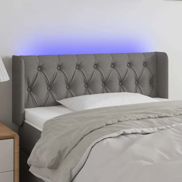 vidaXL Hoofdbord LED 103x16x78/88 cm stof donkergrijs grijs