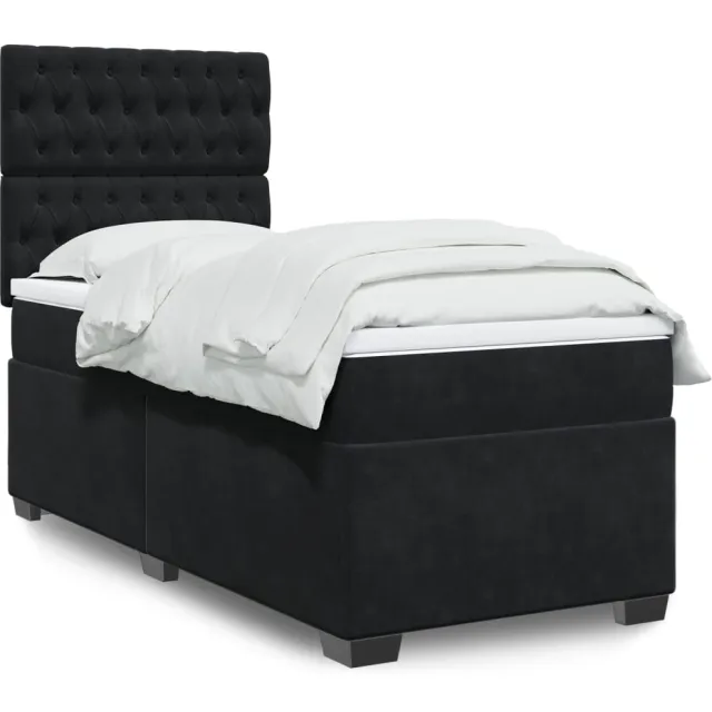 vidaXL Boxspring met matras fluweel zwart 90x190 cm