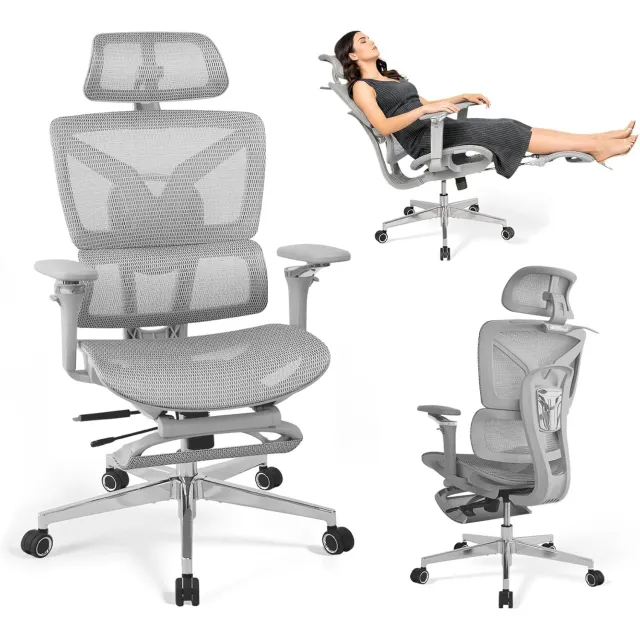 Zivano Bureaustoel - Ergonomische Bureaustoel - Office Gaming Chair - Grijs - 76cm x 76cm x 121cm
