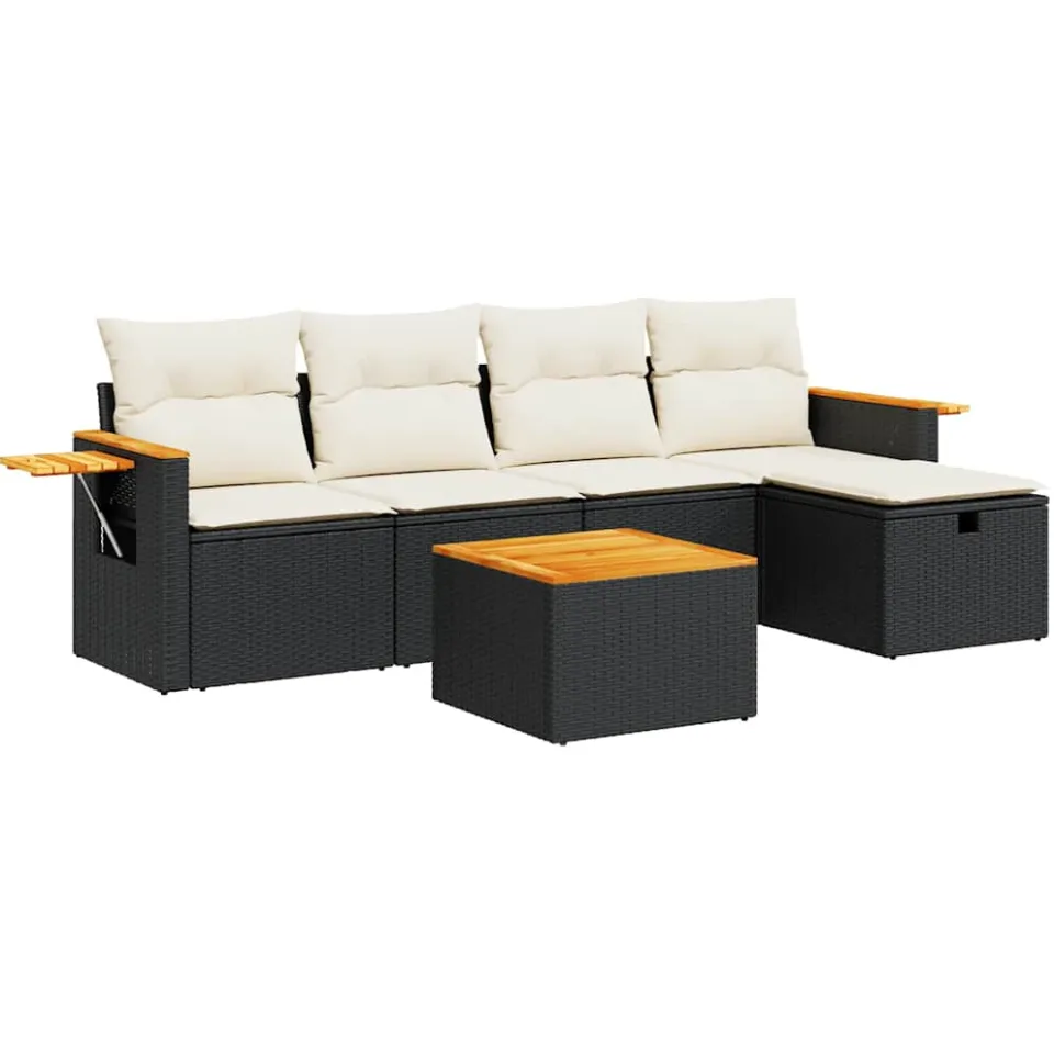 vidaXL 6-delige Loungeset met kussens poly rattan zwart, foto 3
