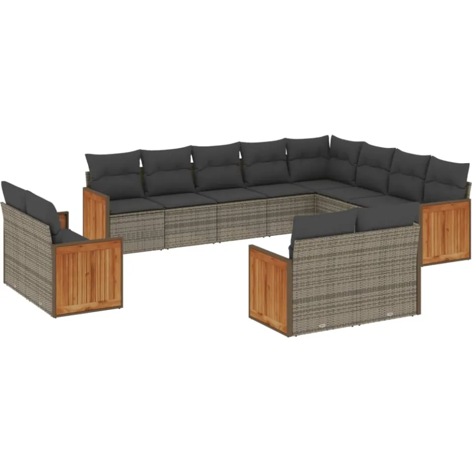 vidaXL 12-delige Loungeset met kussens poly rattan grijs, foto 3