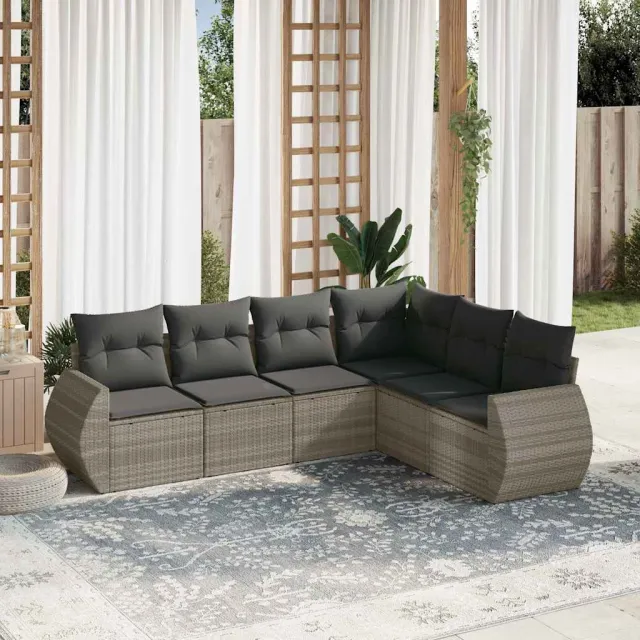 vidaXL 6-delige Loungeset met kussens poly rattan lichtgrijs grijs, foto 2