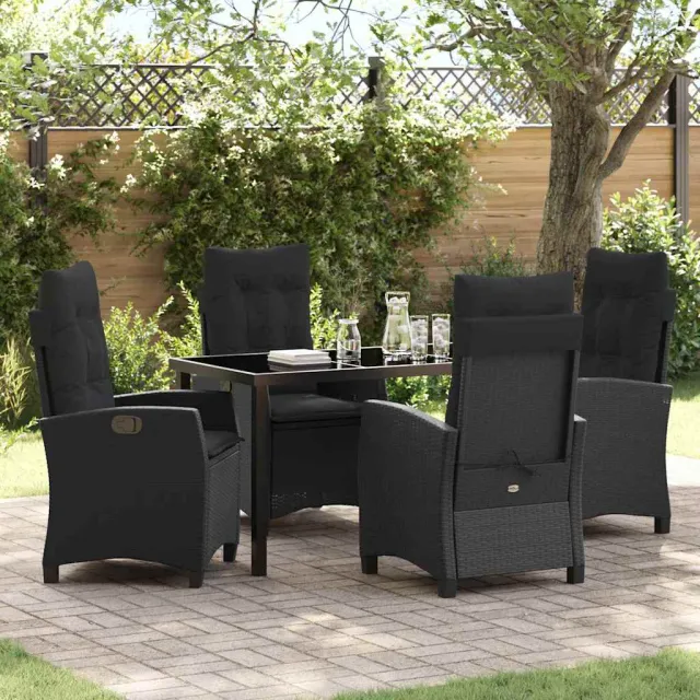 vidaXL Tuin eettafelset 5 st Zwart poly rattan