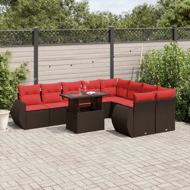 vidaXL 10-delige tuinbankset met kussens, bruin polyrotan, foto 2