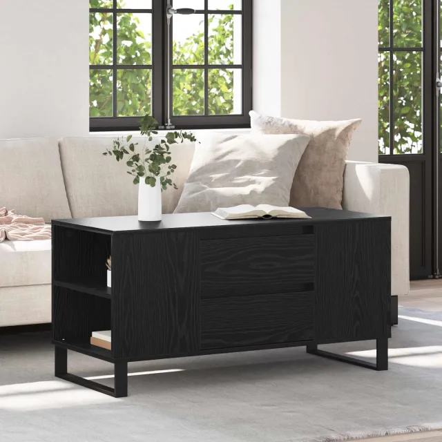vidaXL Salontafel Zwart Eiken 102 x 44,5 x 50 cm Bewerkt hout, foto 2