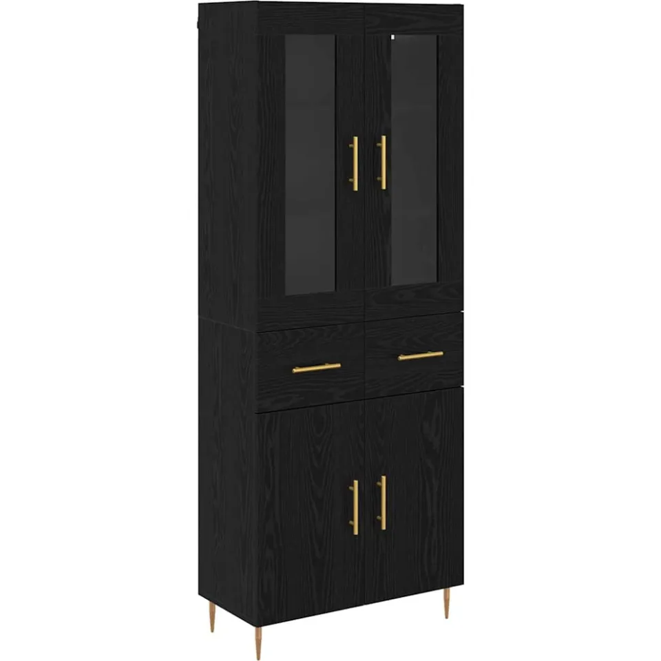 vidaXL Hoge kast 2 st Zwart Eiken 69,5 x 34 x 180 cm Bewerkt hout, foto 3