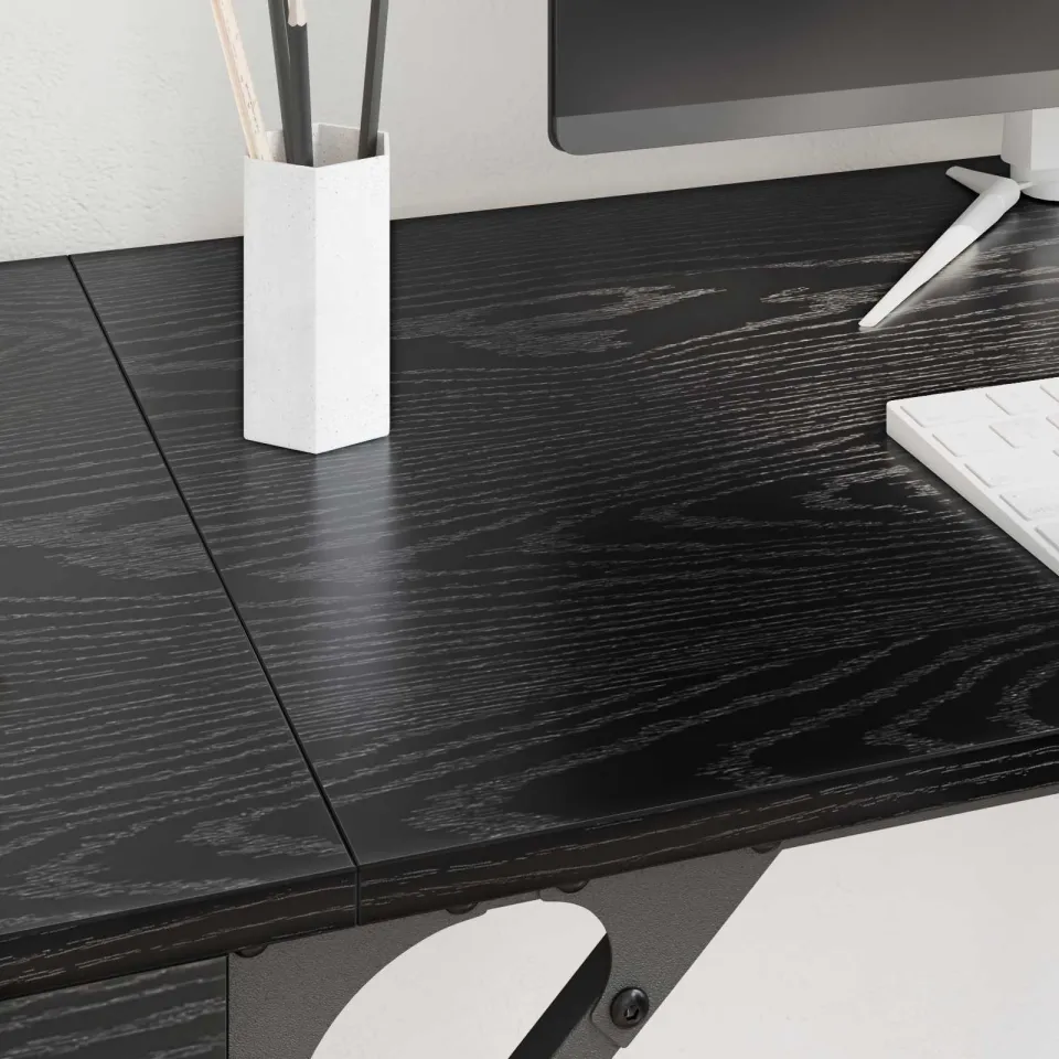 vidaXL Computerbureau Zwart Eiken 131 x 48 x 75 cm Bewerkt hout, foto 4