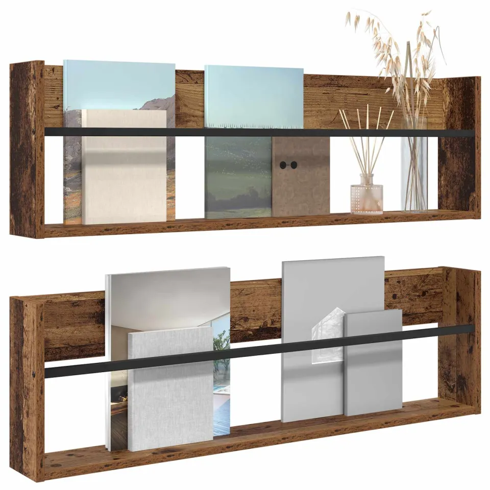 vidaXL Tijdschrift Rek 2 st Oudhout 100 x 12 x 30 cm Bewerkt hout Bruin