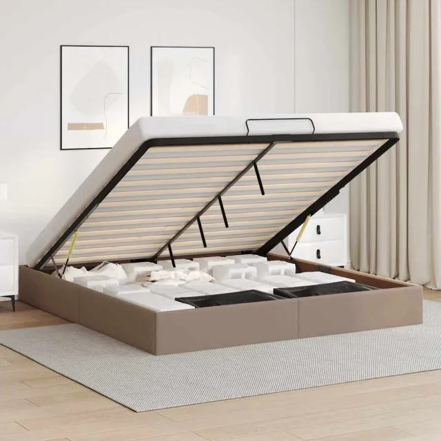 vidaXL Bedframe zonder matras 200x200 cm kunstleer cappuccinokleurig Bruin