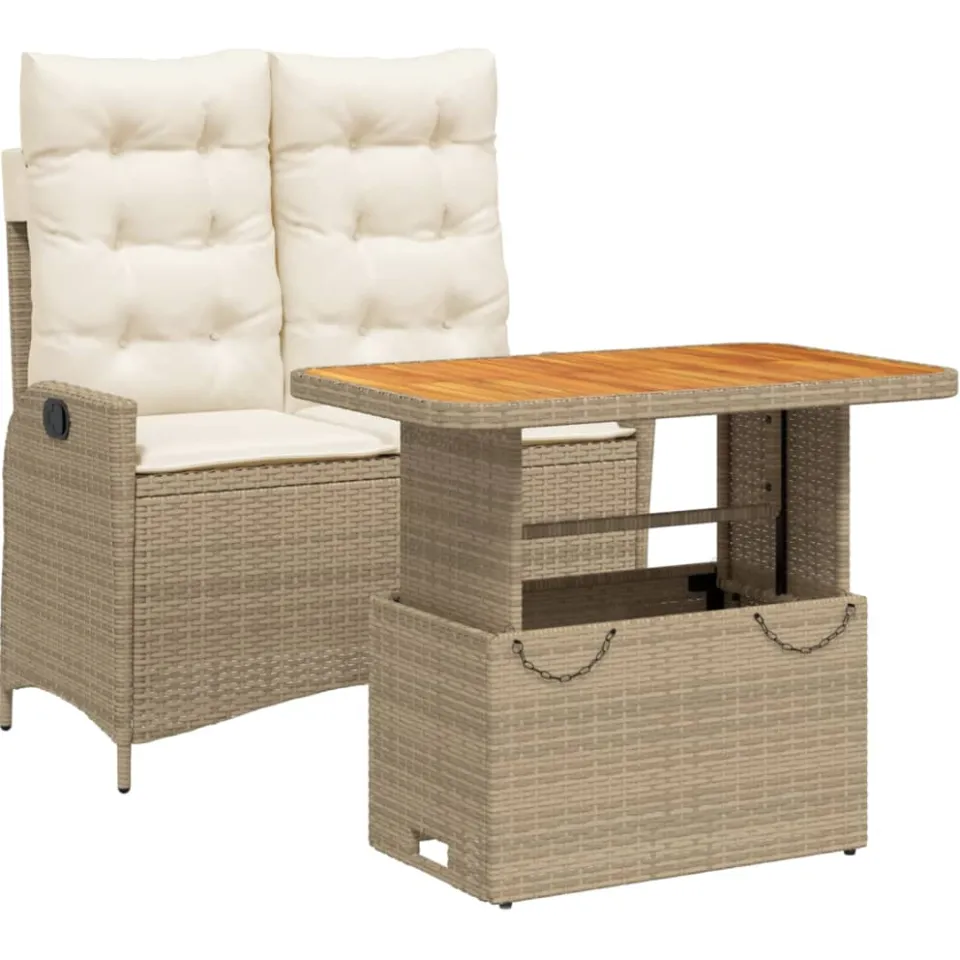 vidaXL 2-delige Tuinset met kussens poly rattan beige, foto 4