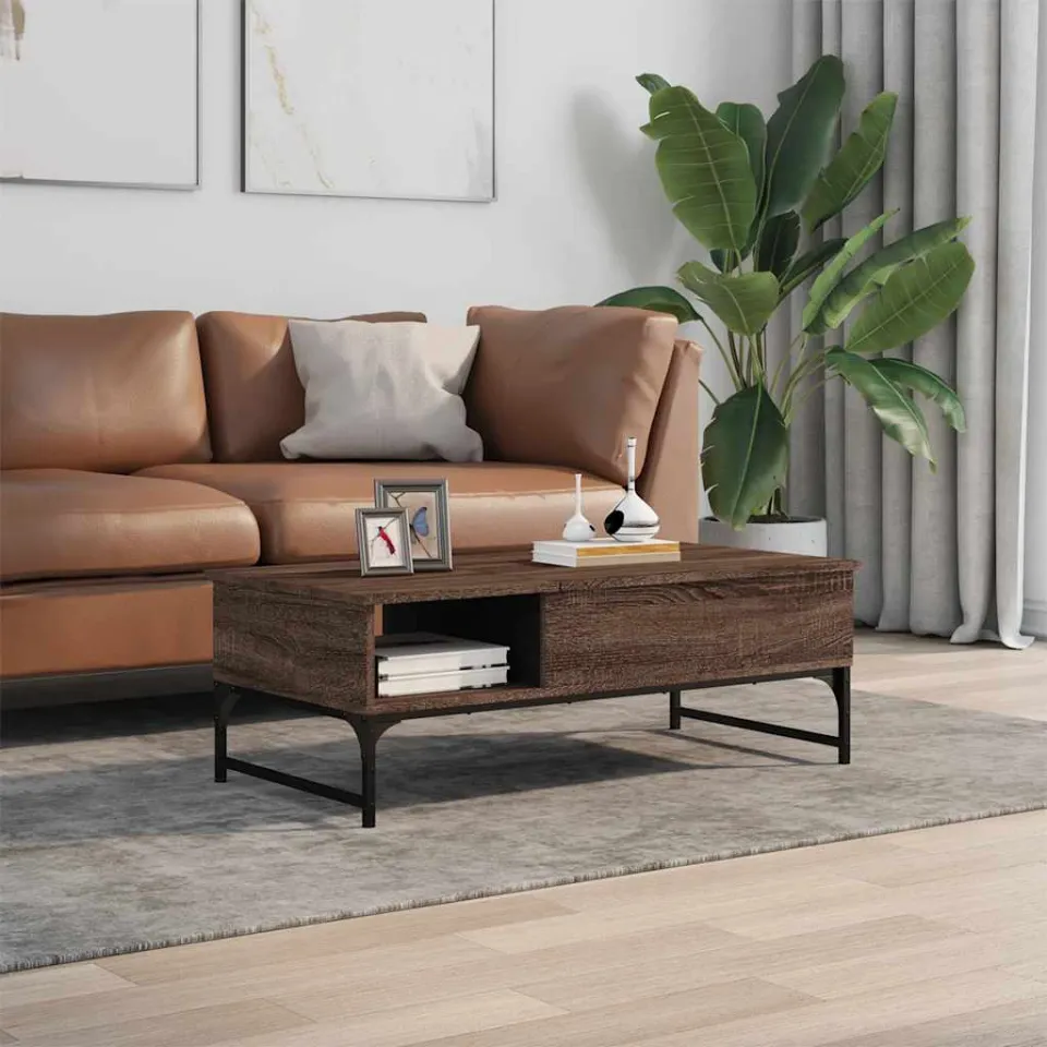 vidaXL Salontafel 100x50x35 cm bewerkt hout en metaal bruin eikenkleur, foto 3