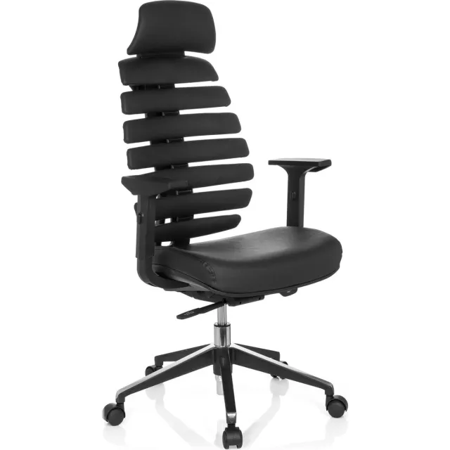 hjh office Bureaustoel - Verstelbare Armleuning - Leder - Zwart - Ergonomisch