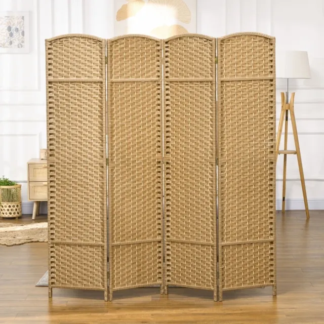 HAUSS SPOLE Kamerscherm Opvouwbaar – Vierdelig – 160 x 170 cm – Hout en Kunststof – Naturel – Geweven Patroon voor Woonkamer en Slaapkamer – Zonder Montage Naturel houtkleur