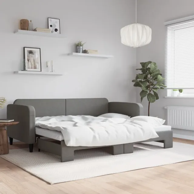 vidaXL Slaapbank met onderschuifbed 90x200 cm stof donkergrijs grijs