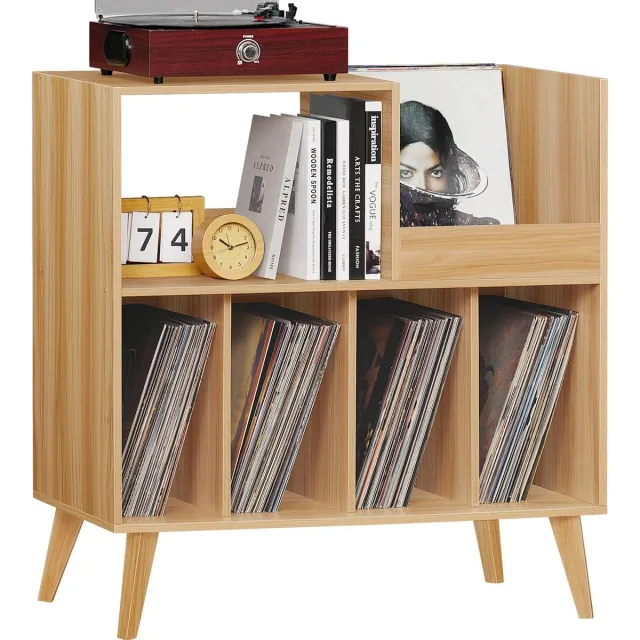 JGS Houten vinylplaathouder & platenstandaard, opslag tot 300 albums, perfect voor woon- of muziekkamer lichthout