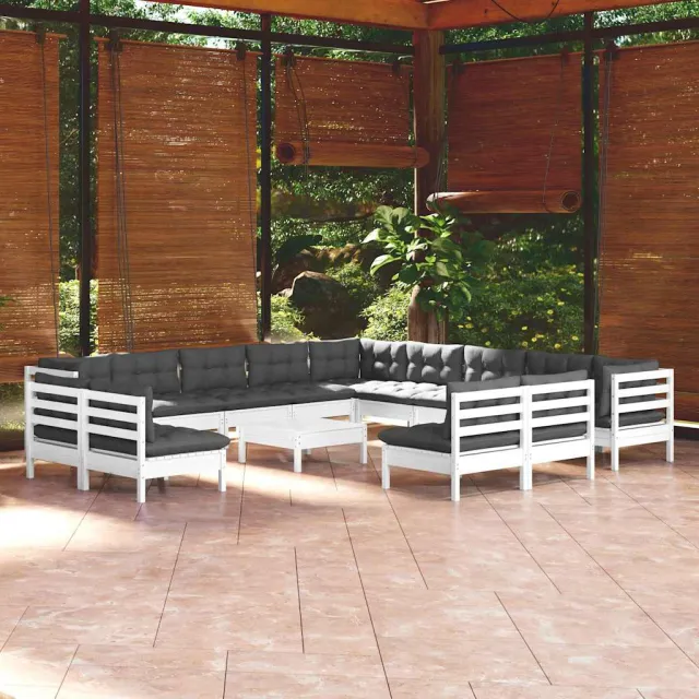 vidaXL 14-delige Loungeset met kussens massief grenenhout wit, foto 2