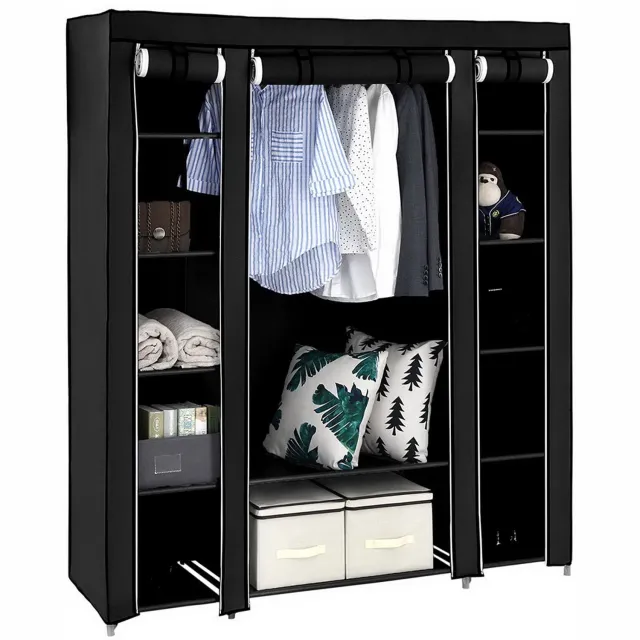 LEADZM Kledingkast - Zwart - 150 x 45 x 175 cm - met 1 kledingroede en stofhoes