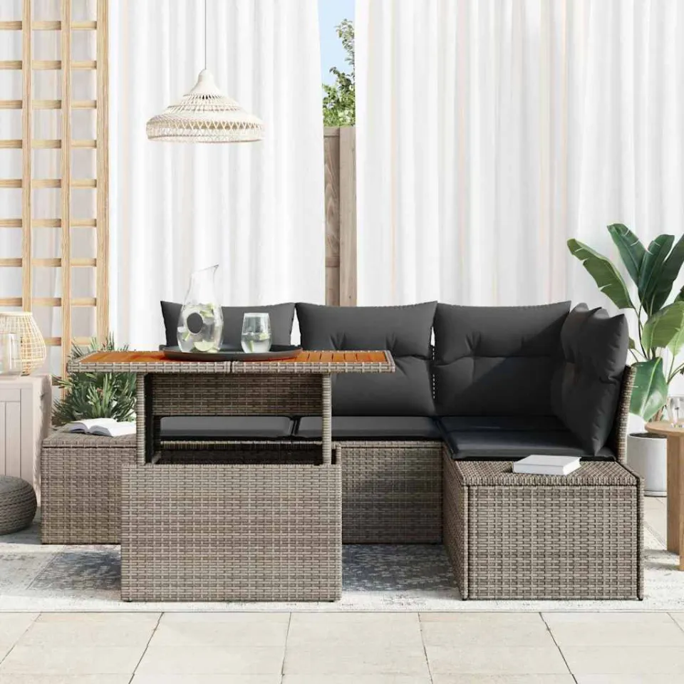 vidaXL Tuin Sofa Set 5 st Grijs Poly riet, foto 3
