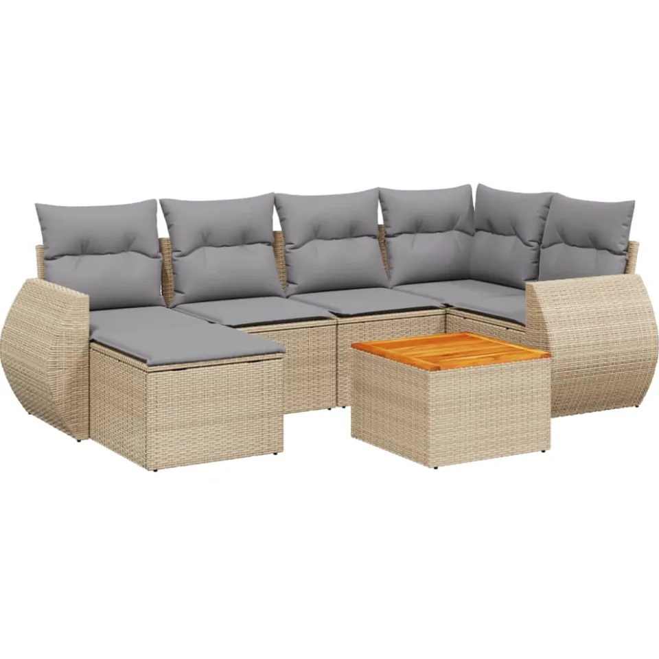 vidaXL 7-delige Loungeset met kussens poly rattan beige, foto 3