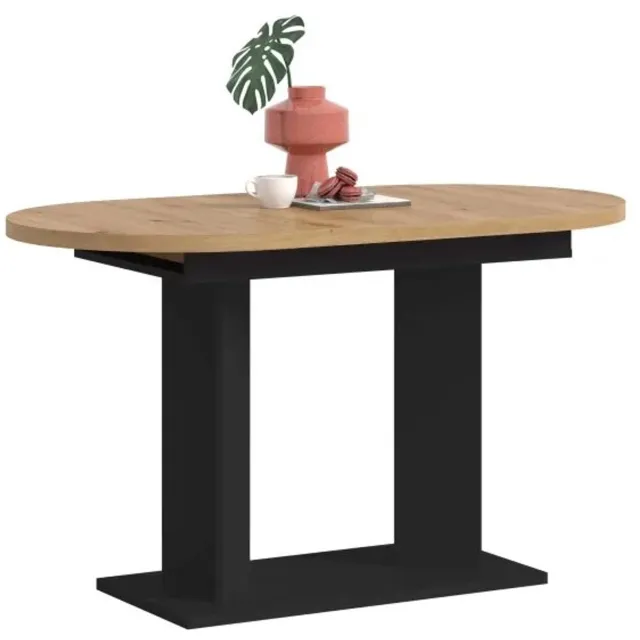 Furnilux Moderne eiken eettafel met zwart dubbelpoot onderstel - 170 cm breed