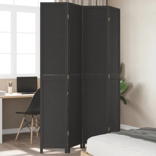 vidaXL Kamerscherm met 4 panelen massief paulowniahout zwart, foto 2