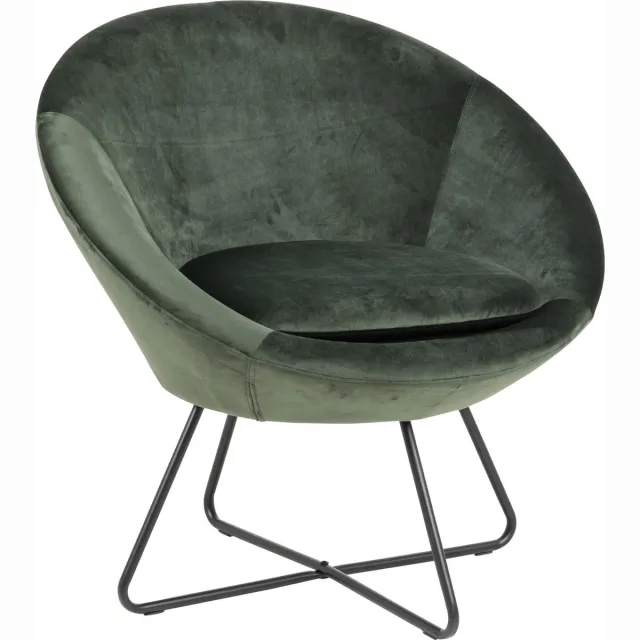 Actona Cenna fauteuil bosgroen, zwart metaal.