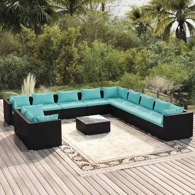 vidaXL 12-delige Loungeset met kussens poly rattan zwart, foto 2