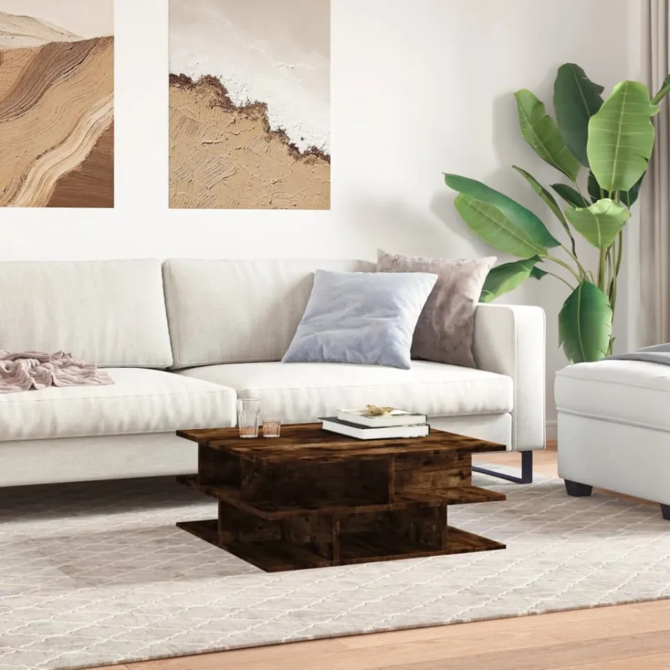 vidaXL Salontafel 70x70x29 cm bewerkt hout gerookt eikenkleurig, foto 3