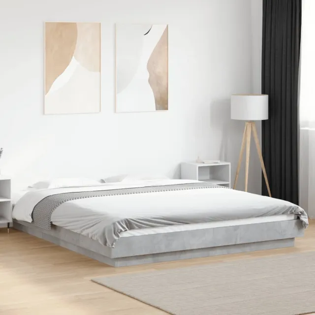 vidaXL Bedframe met LED-verlichting bewerkt hout betongrijs 150x200 cm