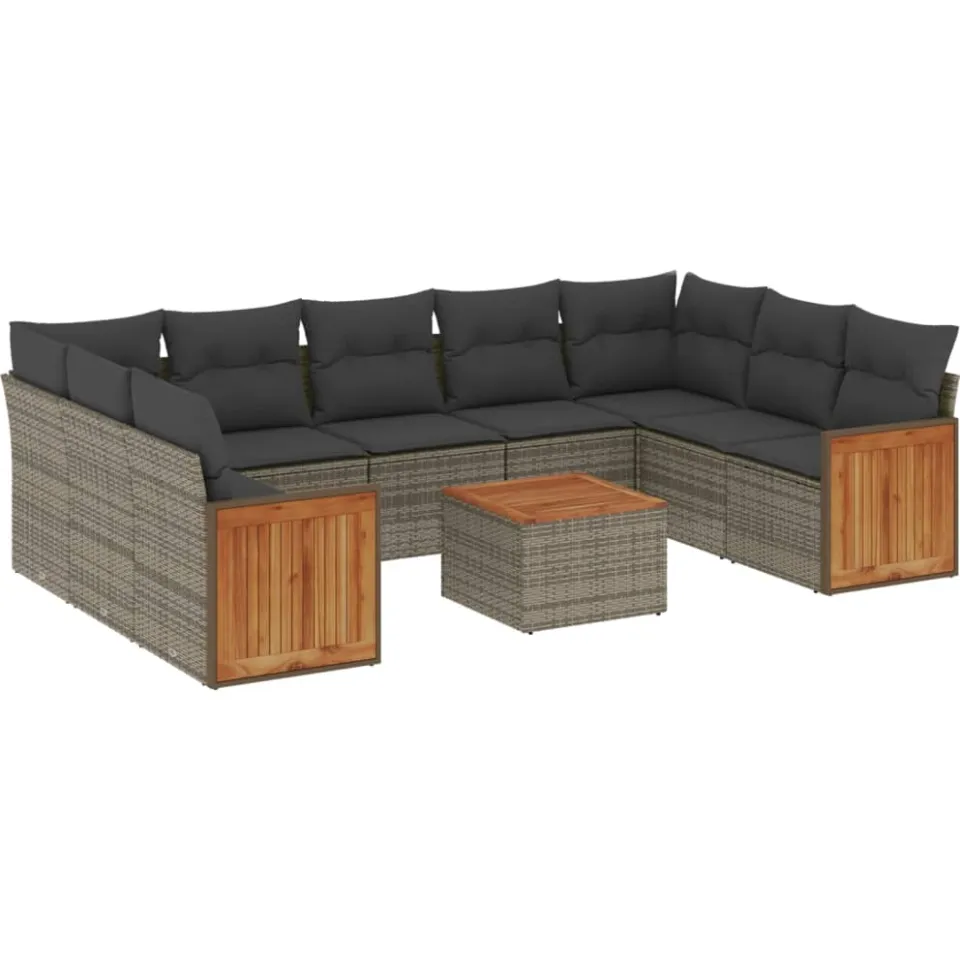 vidaXL 10-delige Loungeset met kussens poly rattan grijs, foto 3