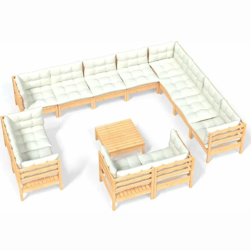 vidaXL 13-delige Loungeset met crèmekleurige kussens grenenhout, foto 3