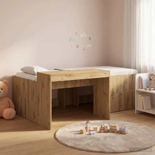 vidaXL Hoge Bed Frame met Bureau voor Kinderen Artisanaal eiken Bruin