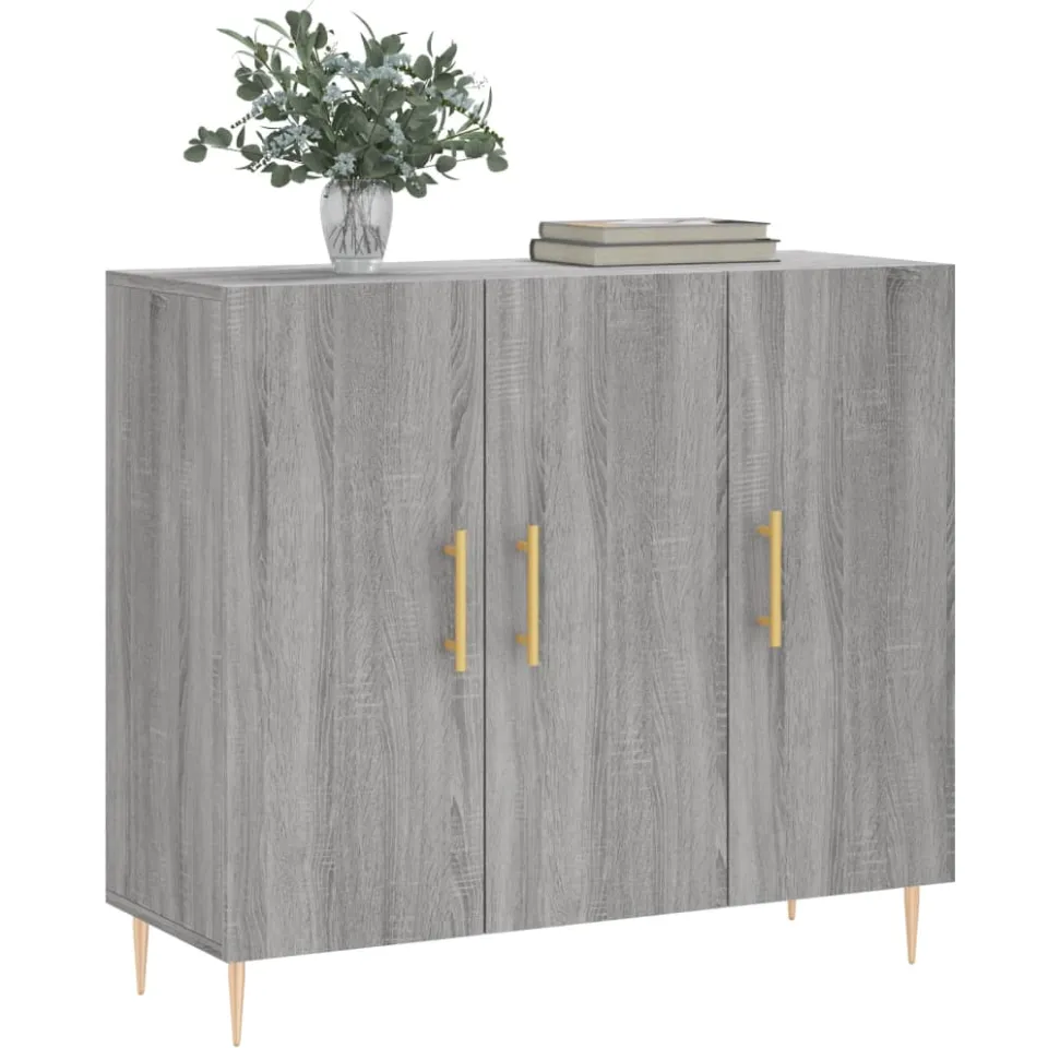 vidaXL Dressoir 90x34x80 cm bewerkt hout grijs sonoma eikenkleurig, foto 3
