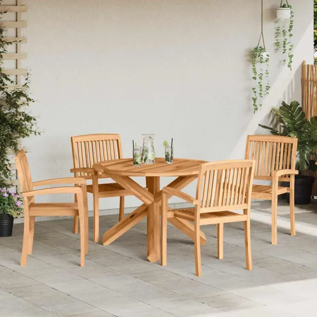 vidaXL Tuin eettafelset 5 st Naturel Massief Acaciahout, foto 2